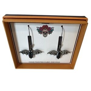 New Hand‎ Painted Cubic Zirconia  Bat Halloween Drop Earrings Black Bright